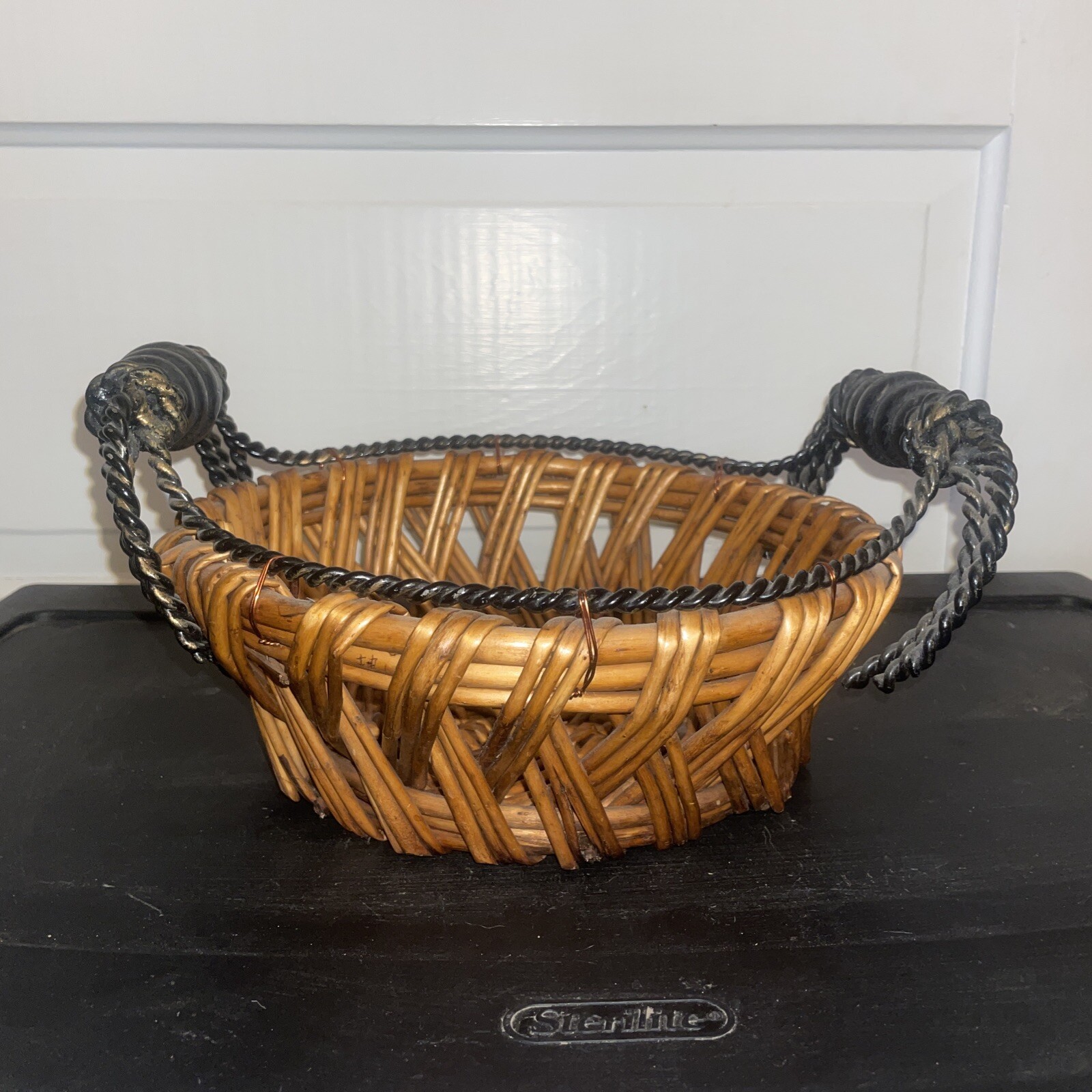 Rattan Basket With Wire Handles And Rim