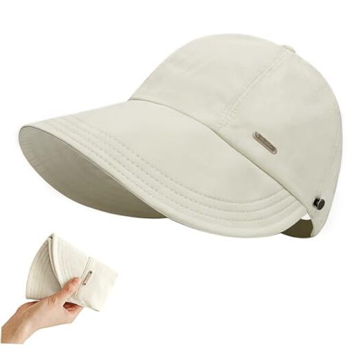 huablo]UPF 50+Womens Sun Hat UV Protection Hiking Fishing Hats Wide Brim Beige