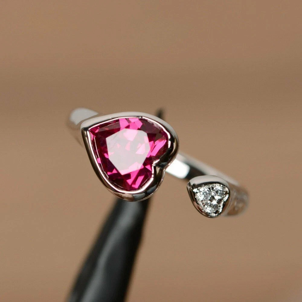1.2ct Ruby & Diamond Open Bypass Design Engagement Ring 14k SOLID White Gold