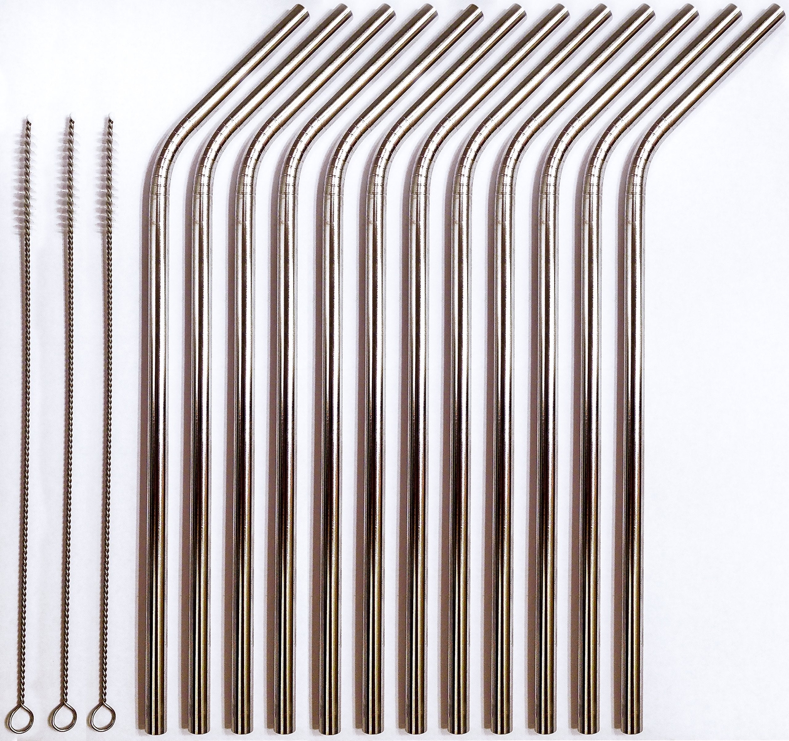 Reusable Straws - Stainless Steel Drinking - Set of 12 + 3 Cleaners - Eco