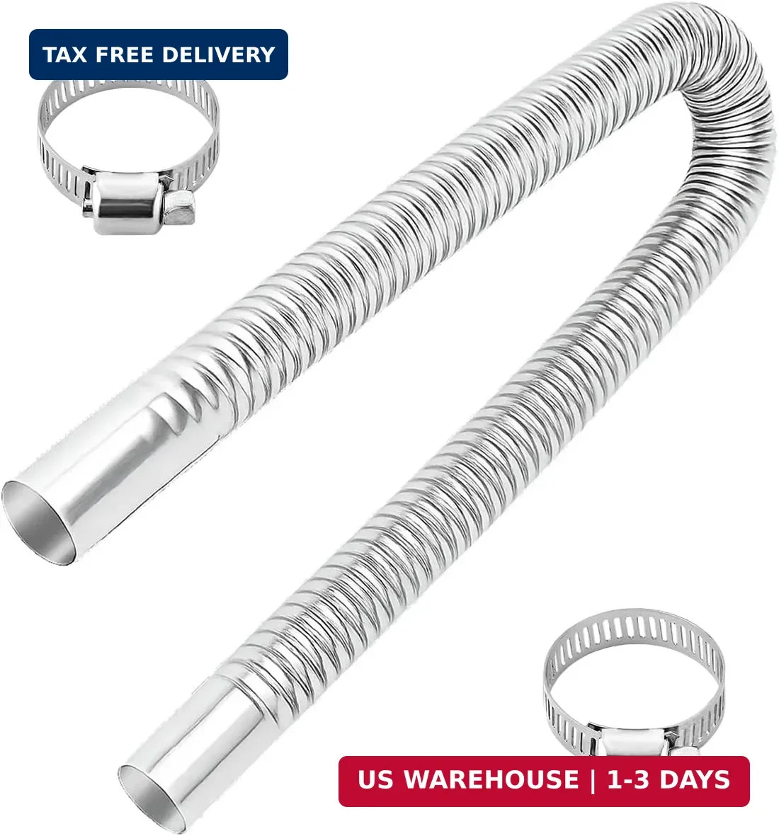 23.6 Inches Stainless Steel Exhaust Hose, 1" ID Generator Exhausts Extension Kit