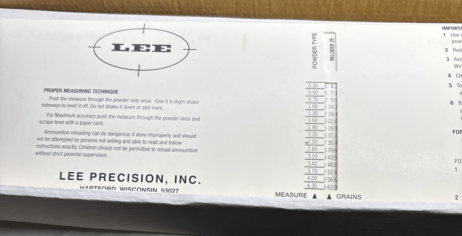 Lee Powder Measure Kit 14 Measures with Slide Card