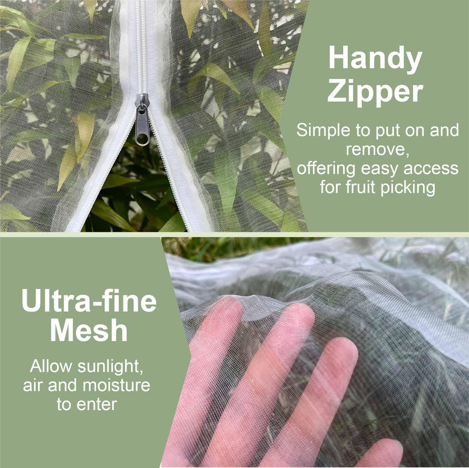 Fruit Tree Netting Cover with Zipper & 8 x 8 ft(2 Packs), White