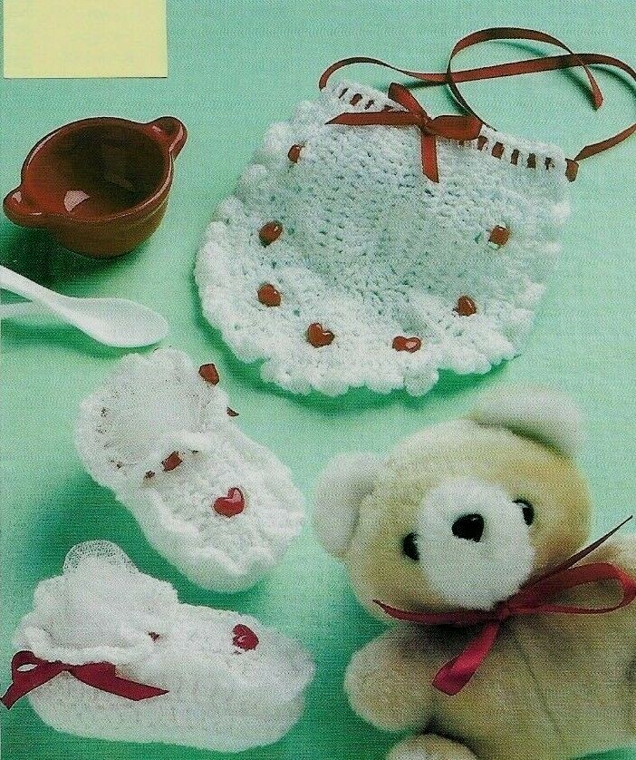 SWEETHEART BIB & BOOTIES BABY DIGEST SIZE CROCHET PATTERN INSTRUCTIONS
