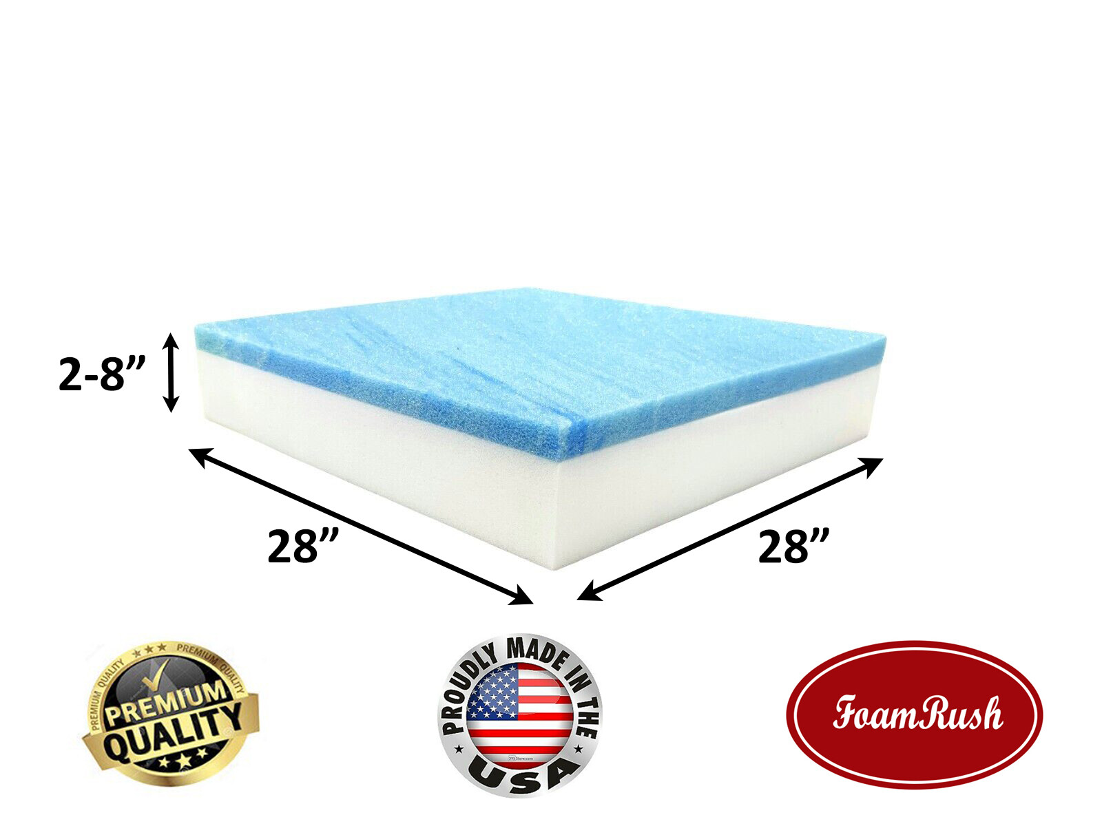 FoamRush 28" x 28" Cool Gel Memory Foam Bench Cushion Replacement (Made in USA)