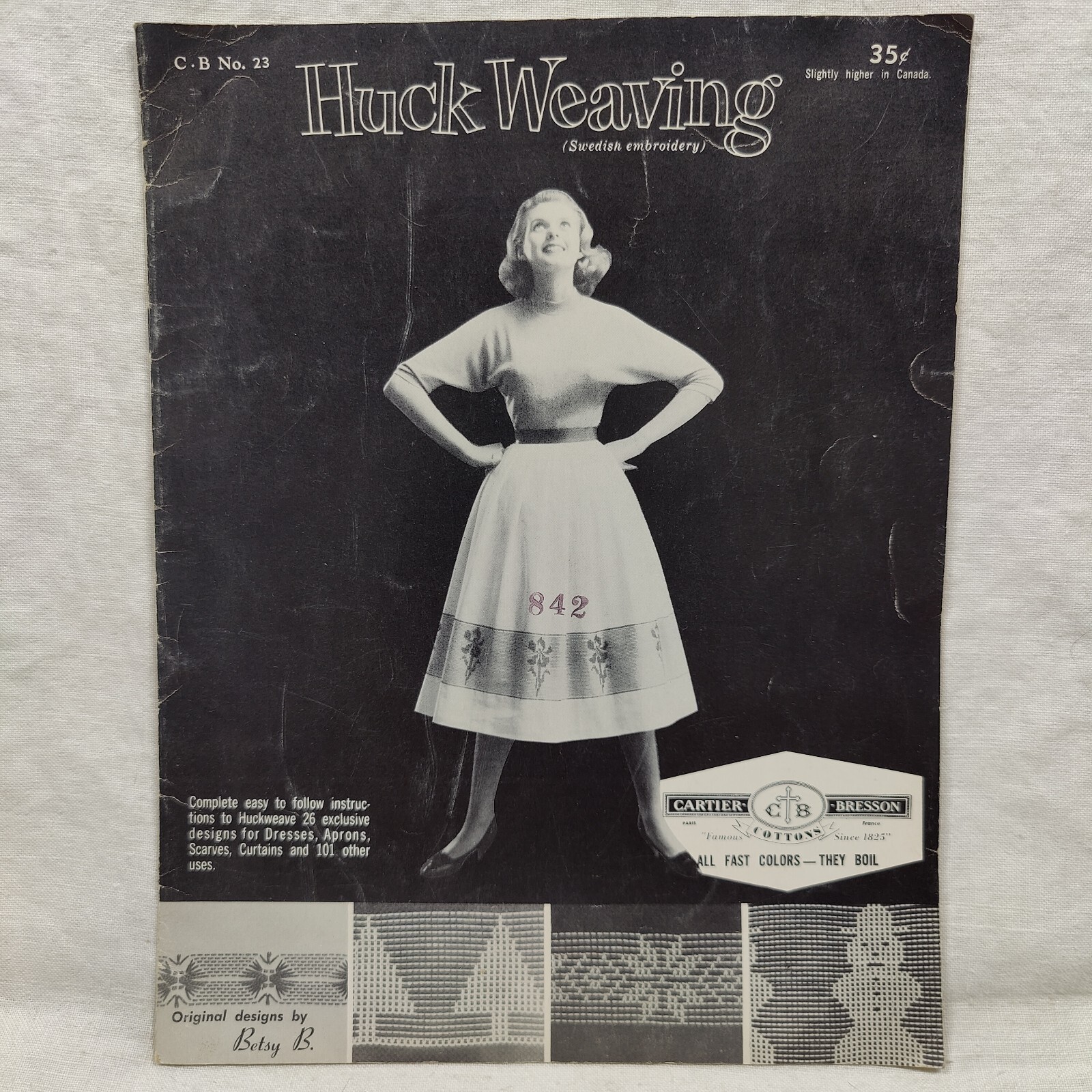 Rare 1957 Vtg Huck Weaving Patterns Swedish Embroidery Cartier Bresson No. 23