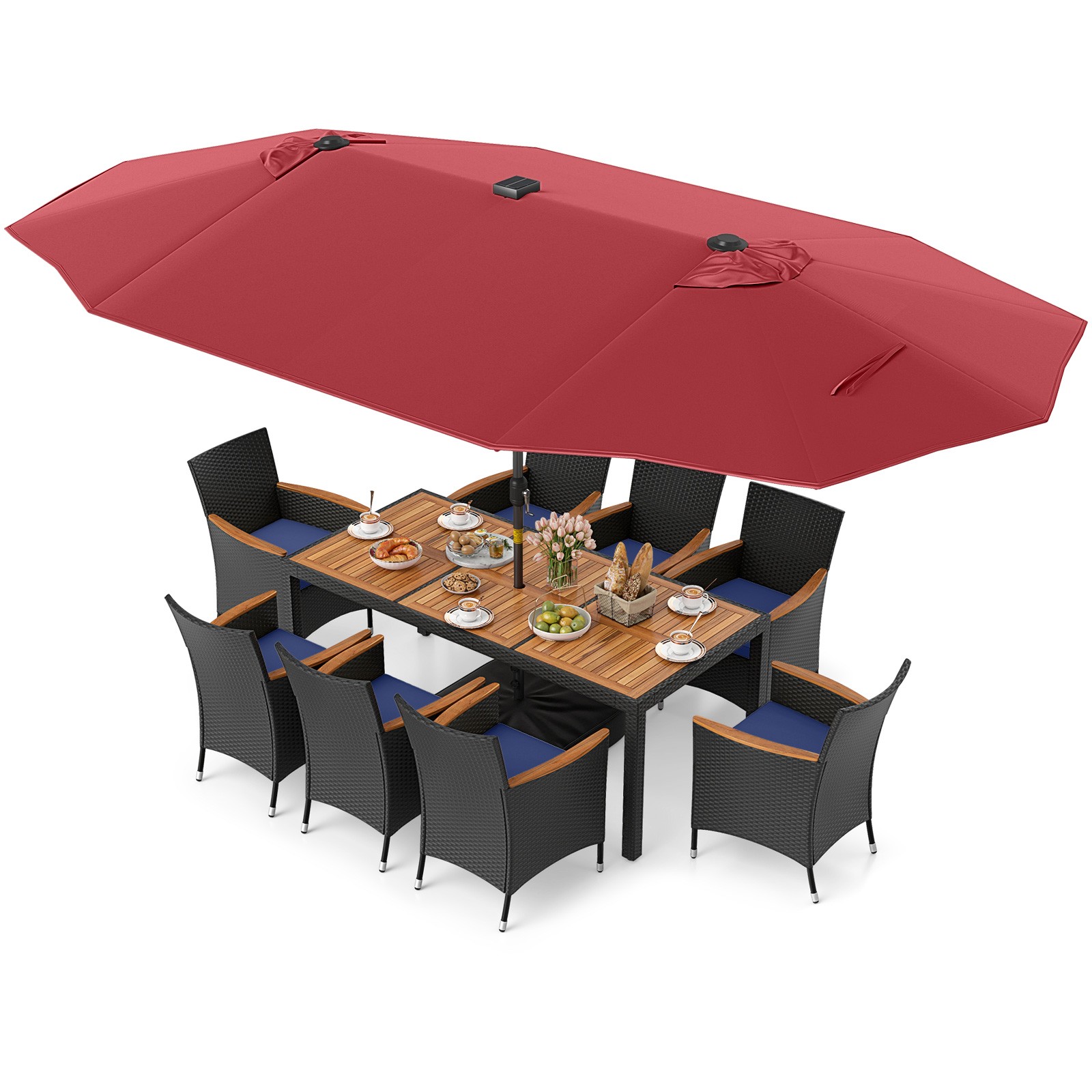 11 PCS Patio Dining Set with 15ft Double-Sided Patio Umbrella (Base Included)