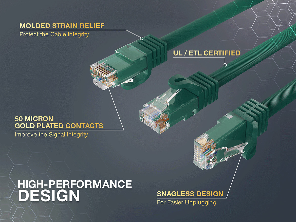 1ft Cat6a UTP 10G Ethernet Network Patch Cable Snagless 24AWG Bare Copper, Green