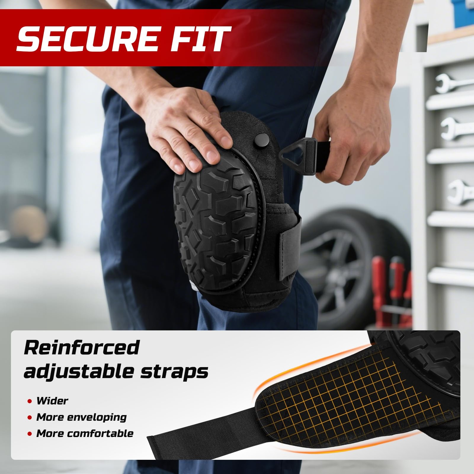 Gel Knee Pads Heavy Duty Adjustable Work Construction Pads