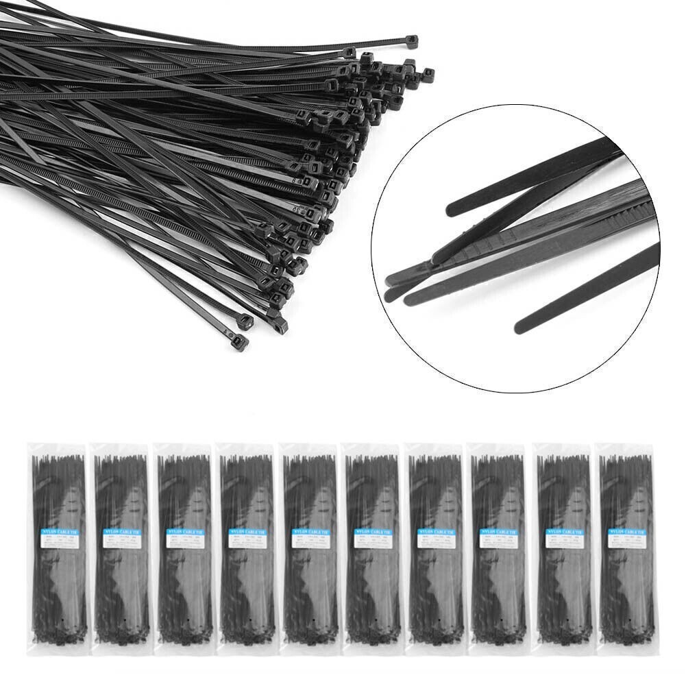 1000 PCS Pack 12" inch Black Network Cable Cord Wire Tie Strap 60 Lbs Zip Nylon