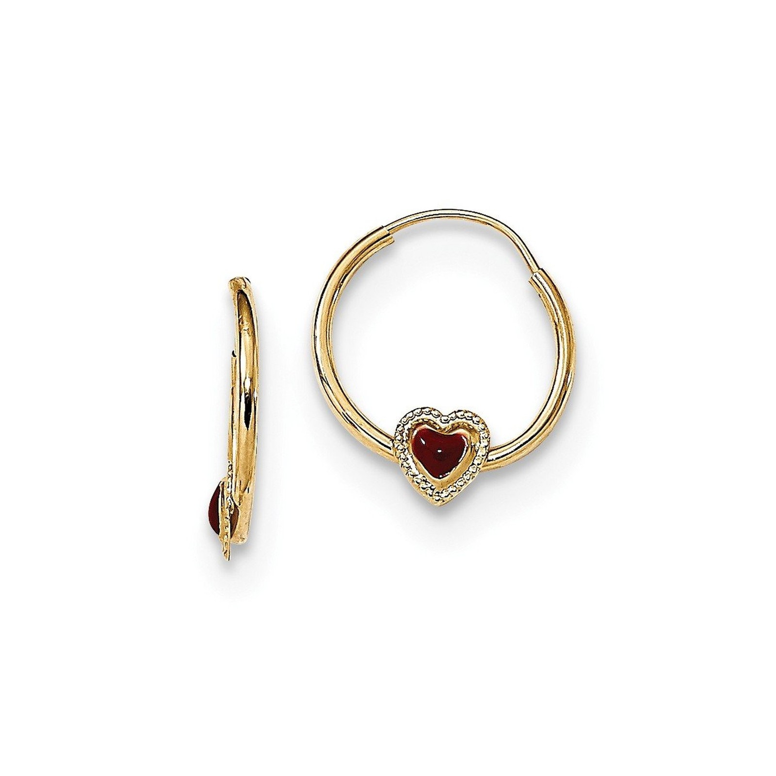 14K Yellow Gold Madi K Polished Red Enameled Heart Hoops