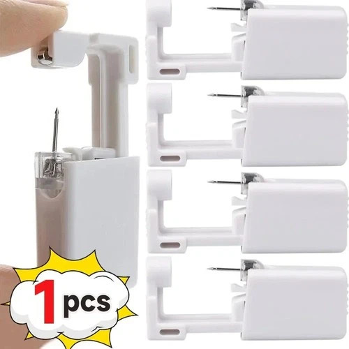 Disposable Ear Piercing Gun Kit Silver Stud Earrings DIY Home Self Piercing