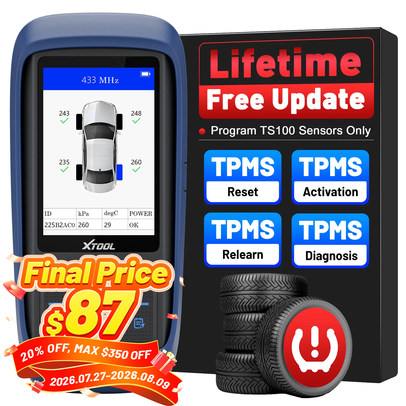 XTOOL TP150 TPMS Programming Tire Pressure Sensor Relearn Reset Activate Tool