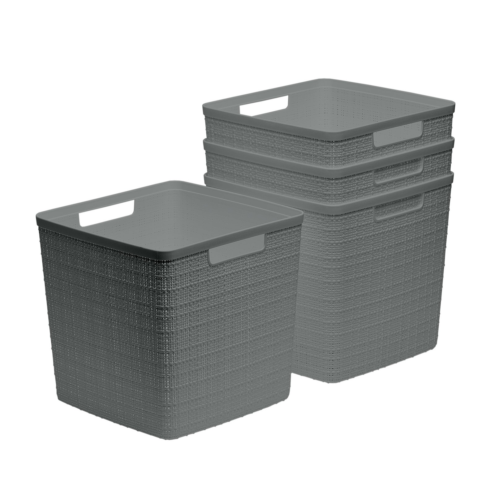 Set of 4 Jute Basket Cube Durable Resin Organization and Storage Basket Bin