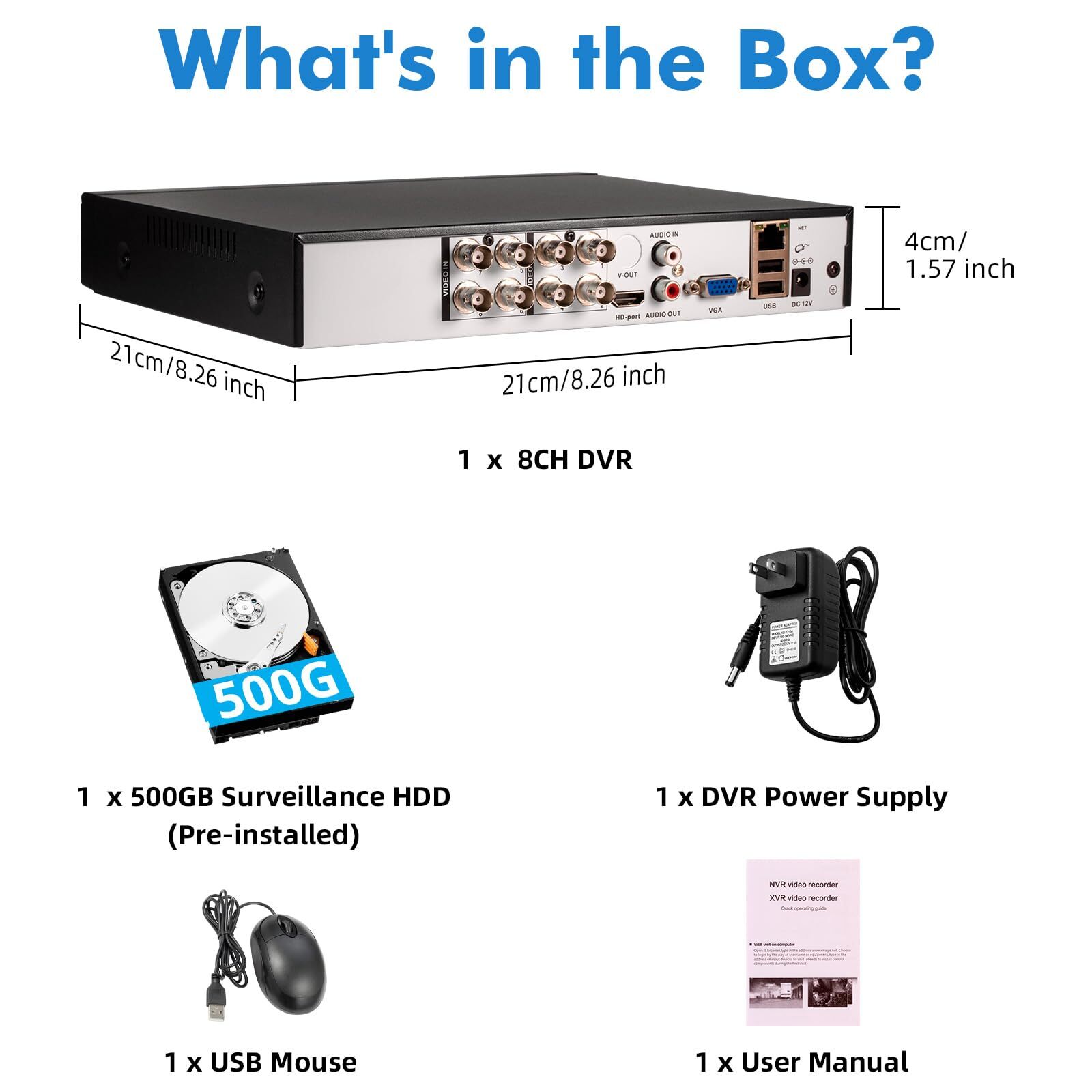 5MP Lite 8CH DVR 6in1 Video Recorder DVR +500GB for Smart Security Camera System