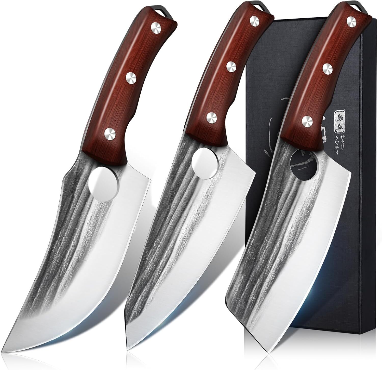 Kitchen Knife Set, Hand Forged Chef Knife Set with Full Tang Wood Handle