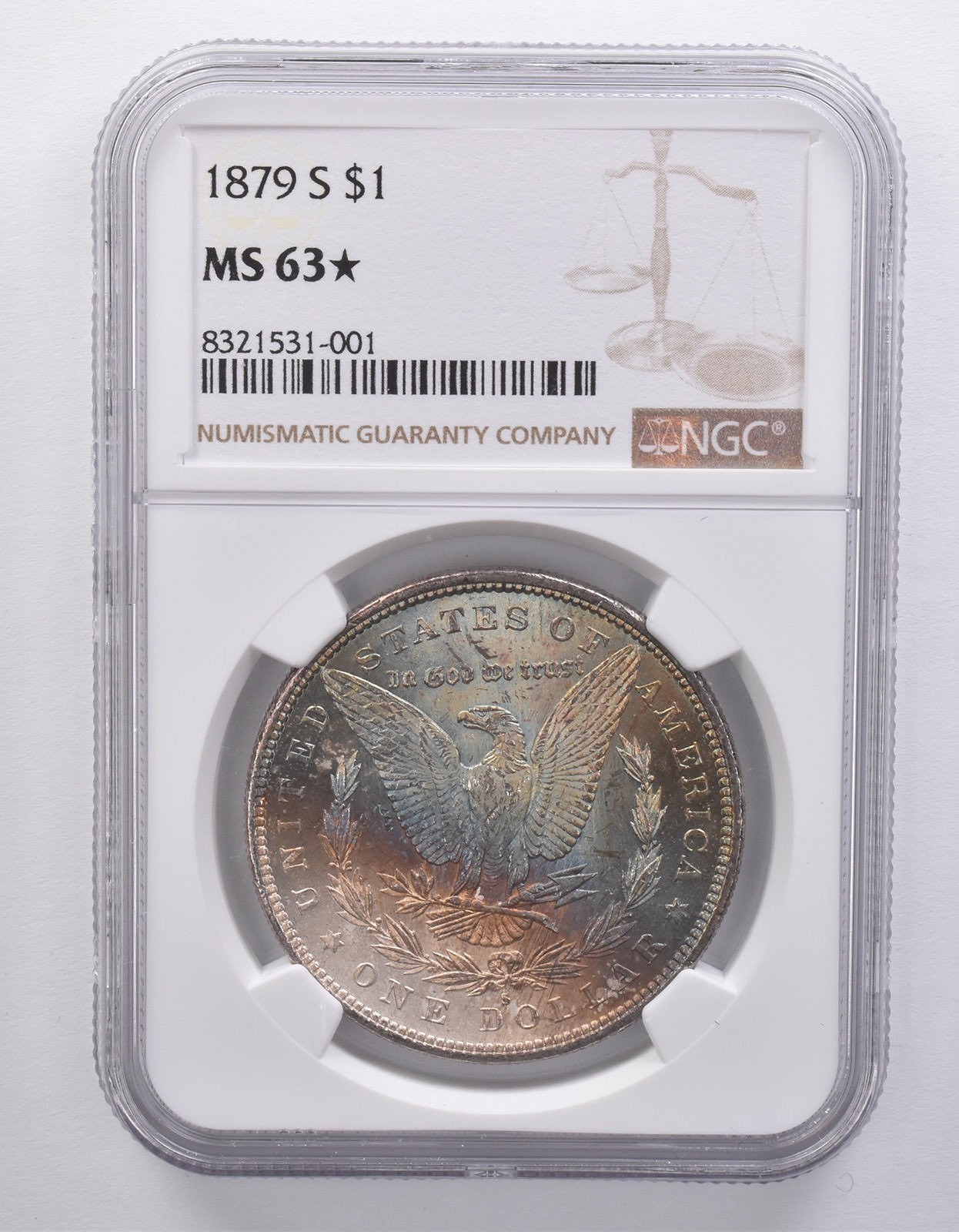 1879-S Morgan Silver Dollar MS63* STAR NGC Blue Tone Reverse *7161