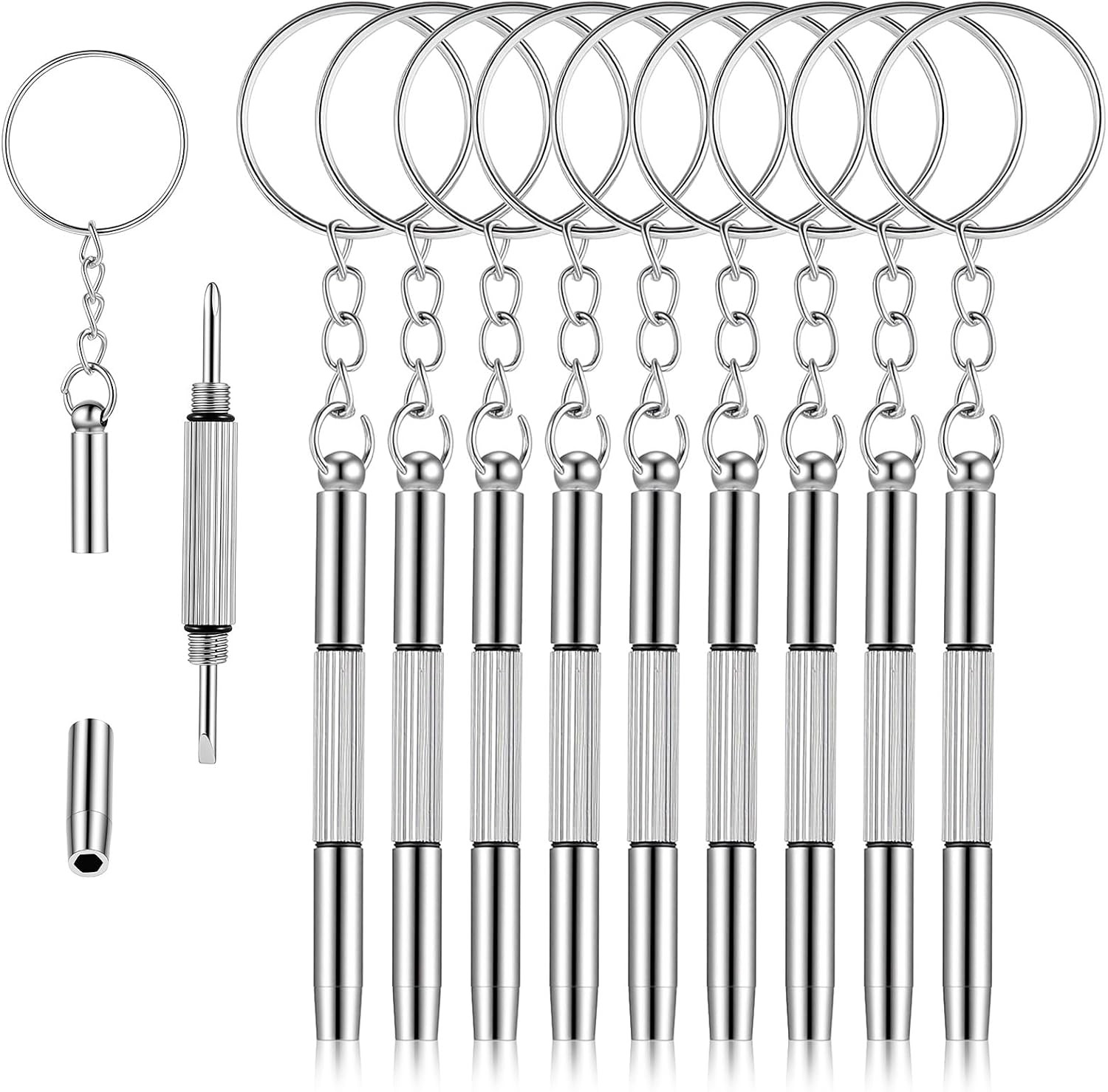 10Pcs Eyeglass Screwdriver Repair Kit 3-in-1 Mini Keychain Glasses Watch Tool