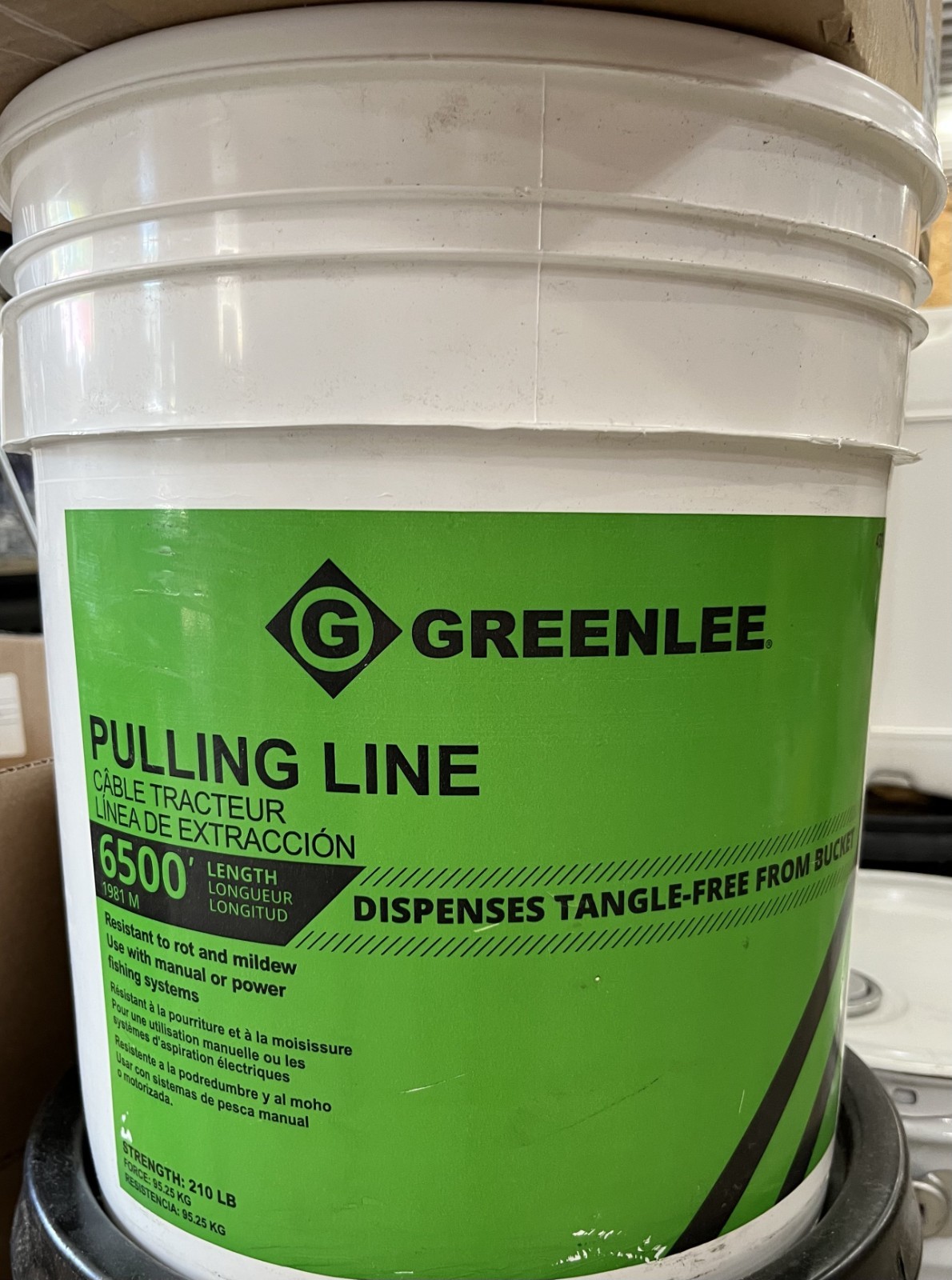 Greenlee Pulling Line Cable 6500 ft 210 lb Strength Poly Conduit Line Bucket