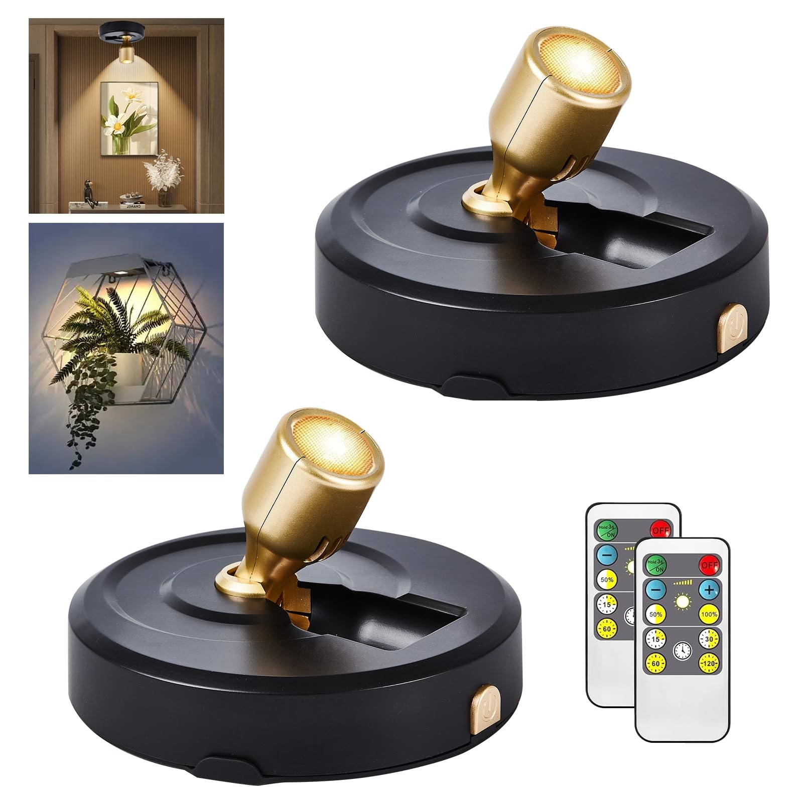 2 Pack Wireless LED Spotlight Battery Powered Picture Lights with Remote Control