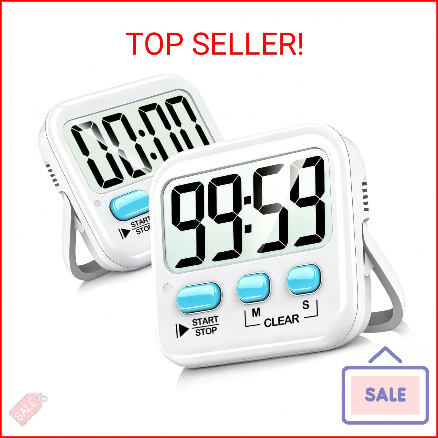Antonki 2 Pack Digital Timer for Kids, Magnetic Countdown Kitchen Timers for Coo
