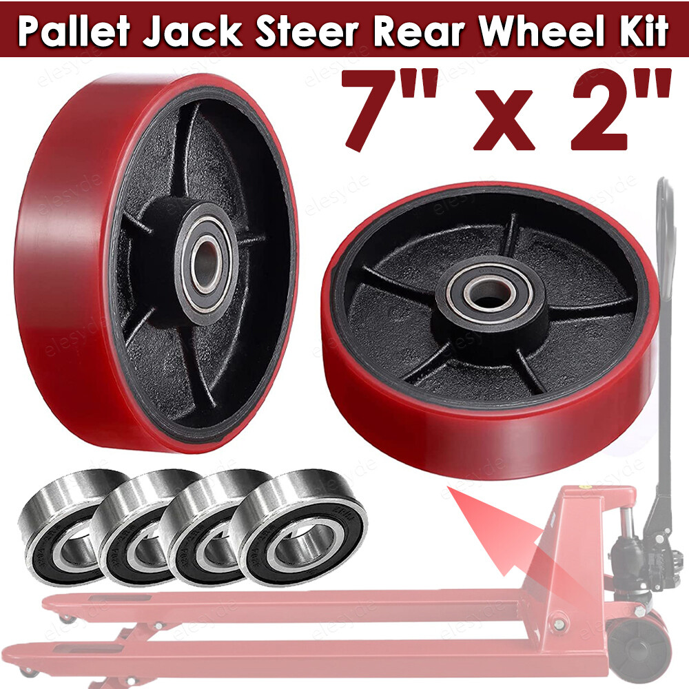 Pair For Eoslift Pallet Jack/Truck Steering Wheels 7"x 2" w/ Bearings Poly Tread
