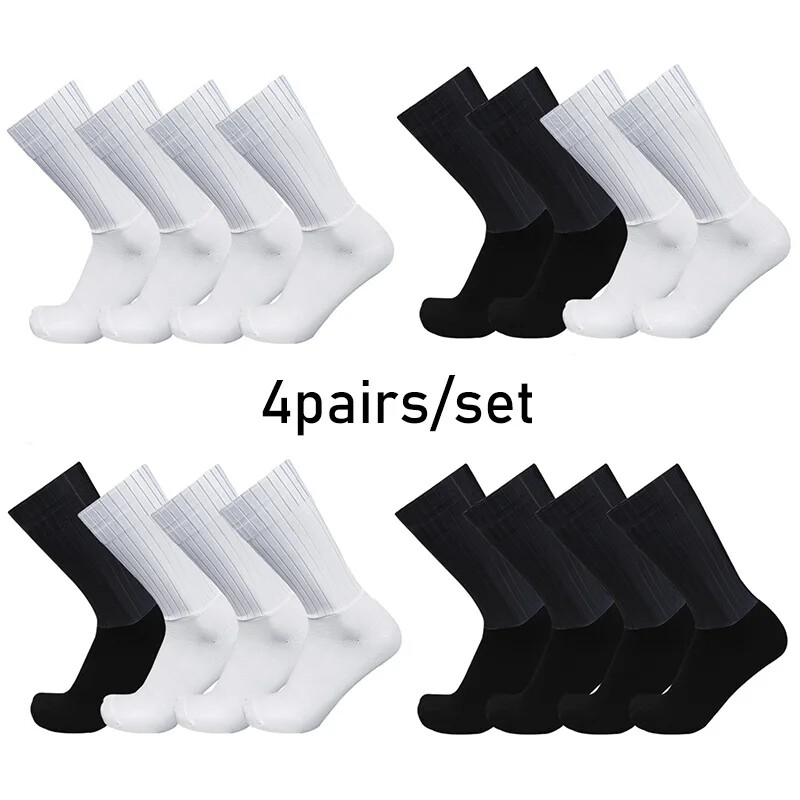 4pairs/set Pure Color Cycling Silicone Sports Non-slip Pro Racing Bicycle Socks