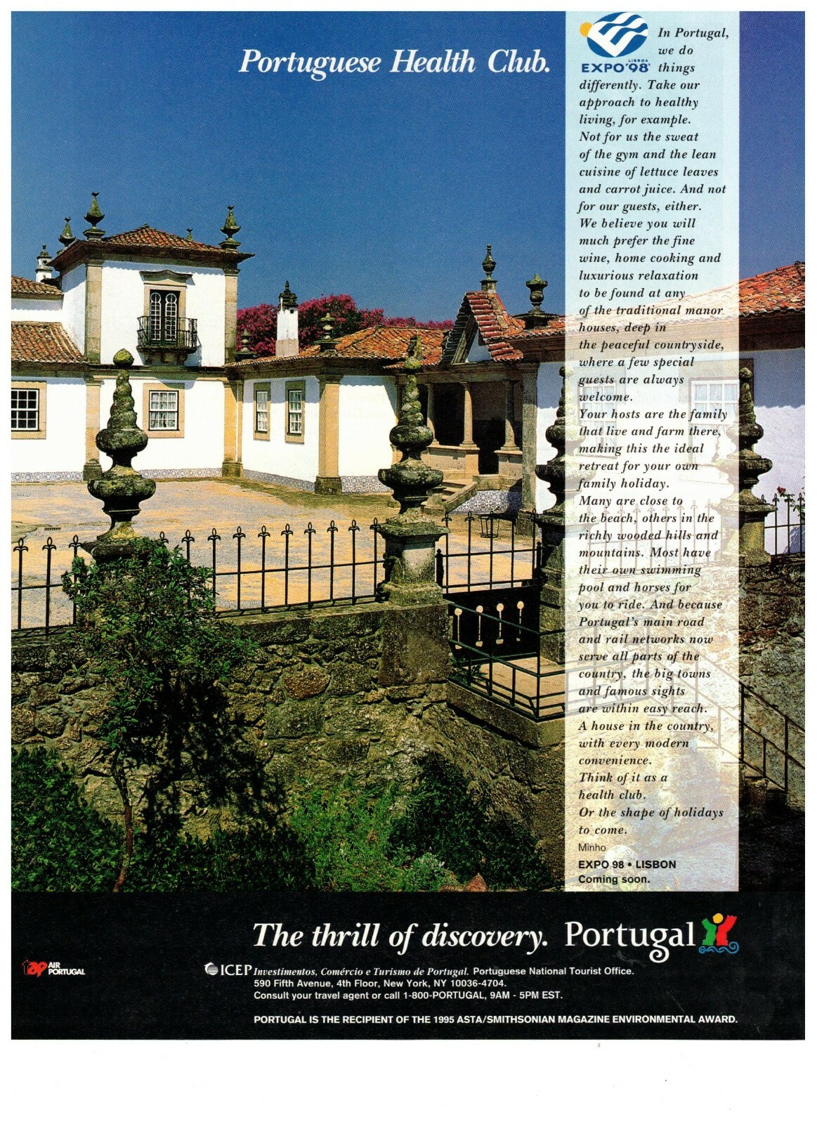 1997 Air Portugal Portuguese Health Club Vintage Print Advertisement