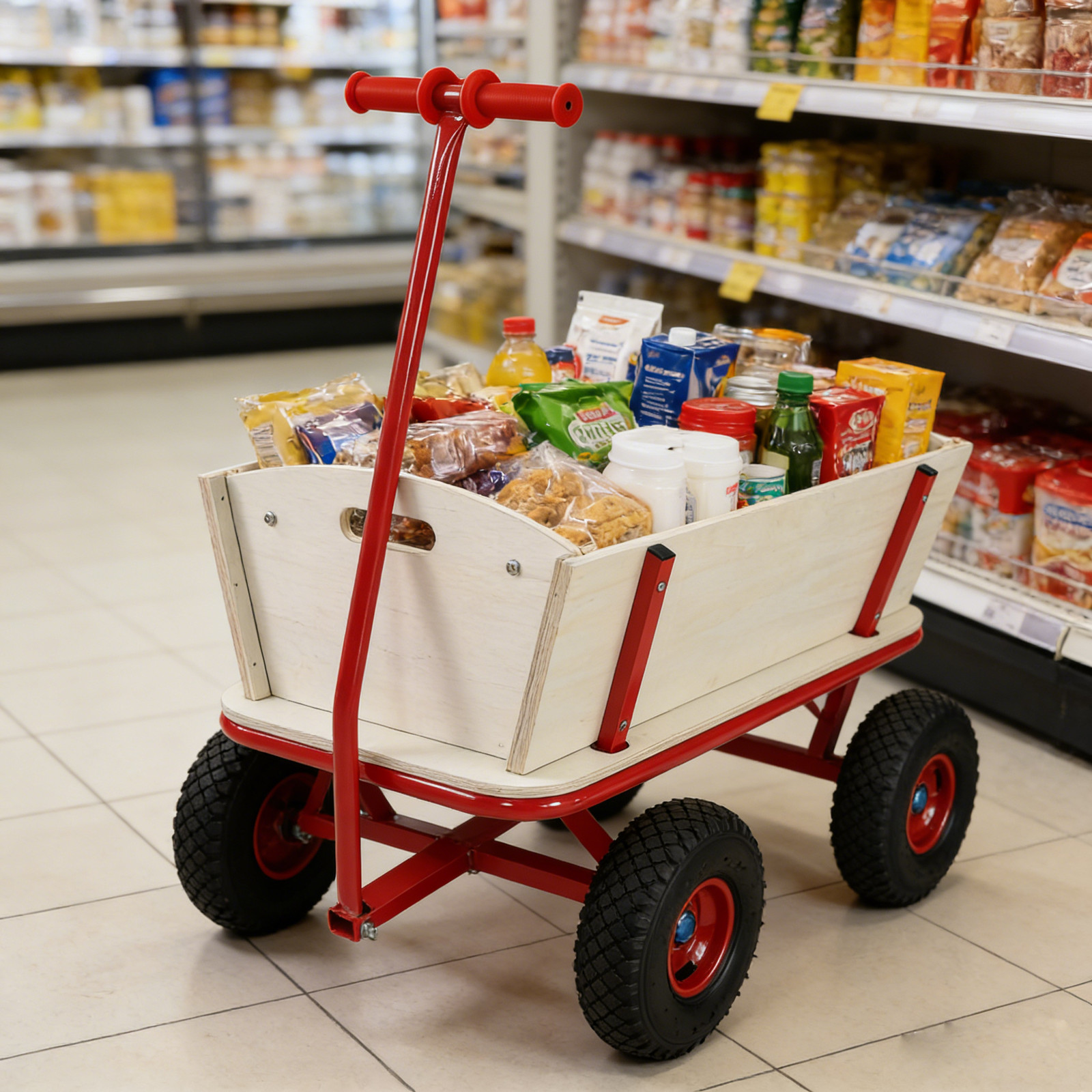 Kids Wagon Pull Cart Outdoor Garden Toy, Red, 260LB Capacity 80x40x22in