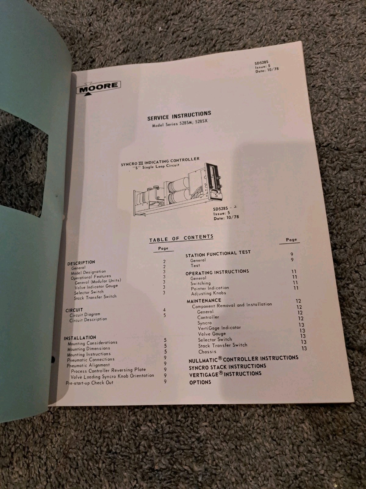 Moore Service Instructions Synchro III Indicating Controller S Single Loop