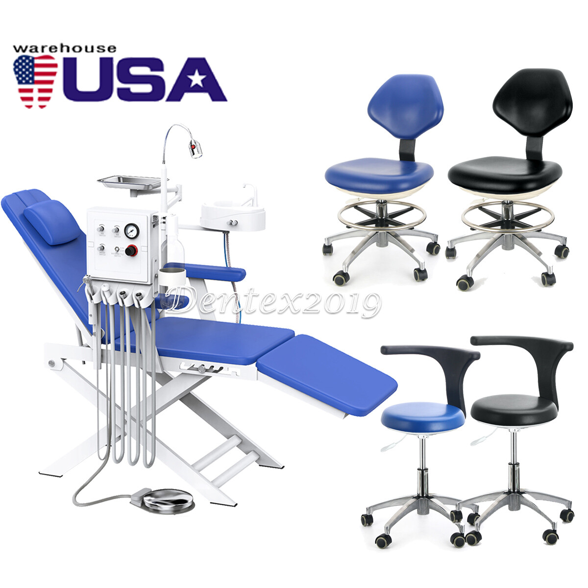 Portable Dental LED Folding Chair Air Turbine Unit 4Hole /Dentist Stool Chair