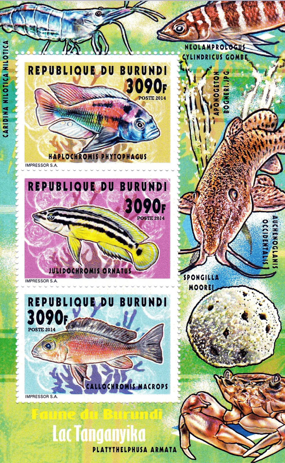 Burundi 2014 Perforated Fish Lake Tanganyika 3090 Collective Block N° 3408 -34