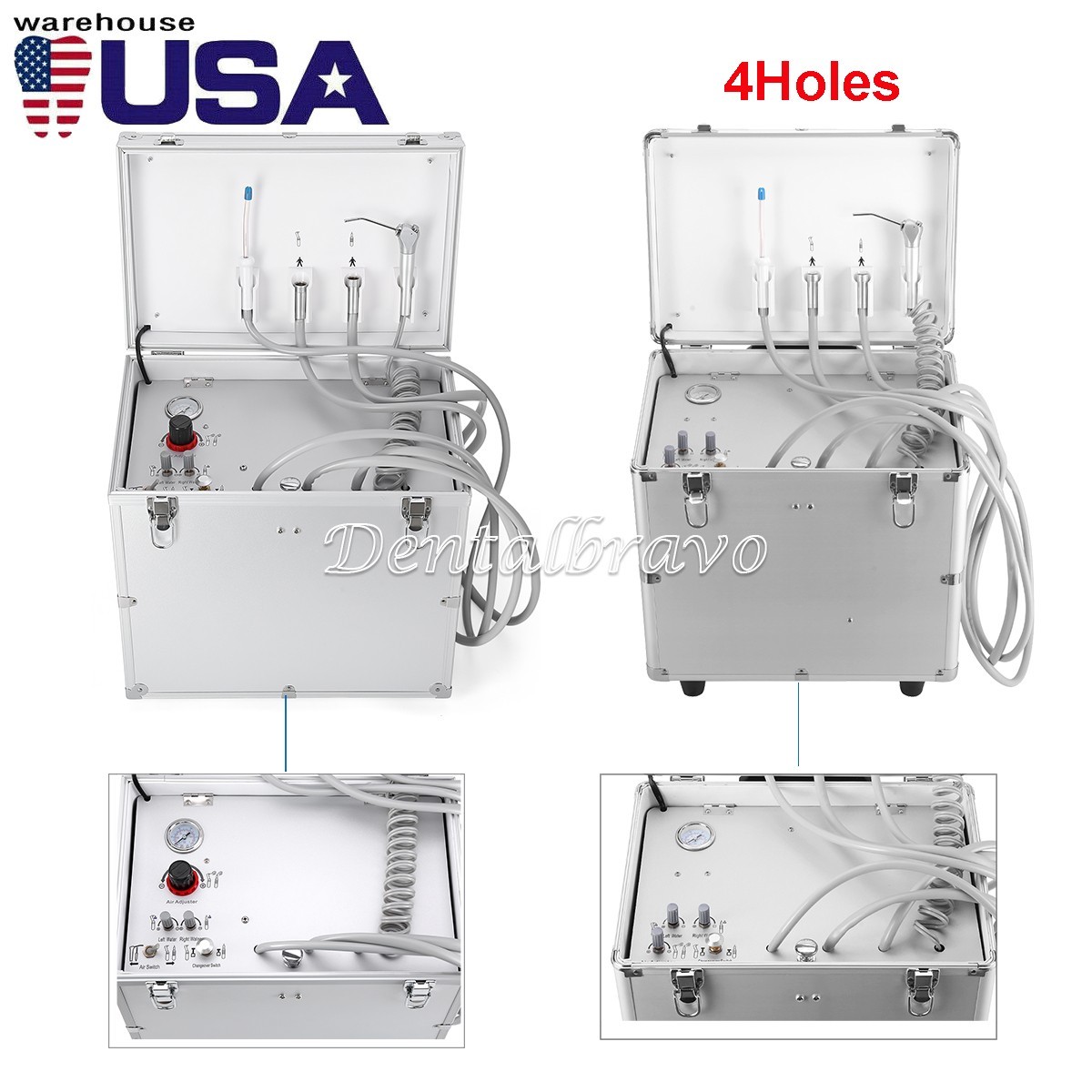 Dental Portable Mobile Delivery Unit System With Air Compressor 4Hole Suction