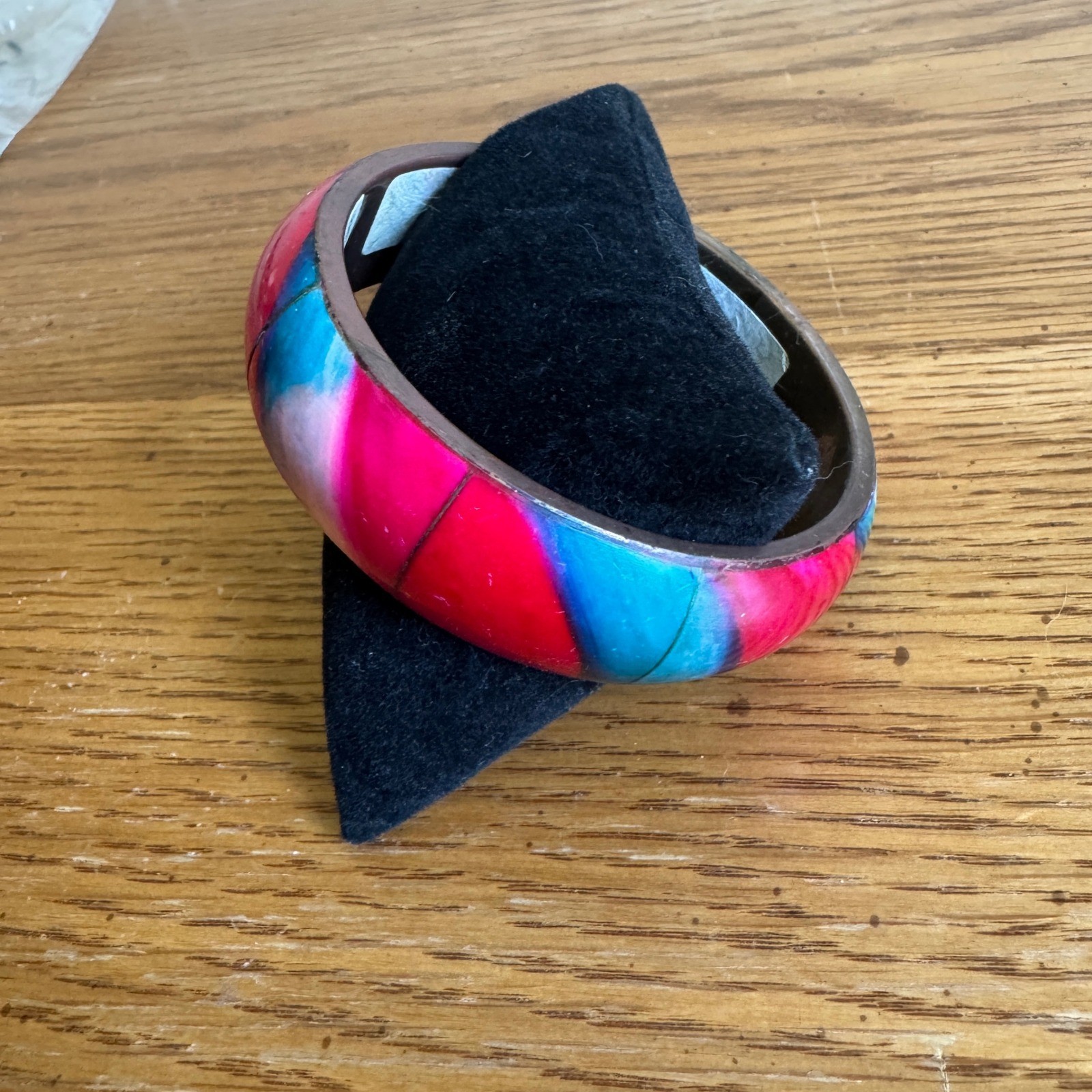 Handmade India Brass Bone Bangle Bracelet Pink Blue