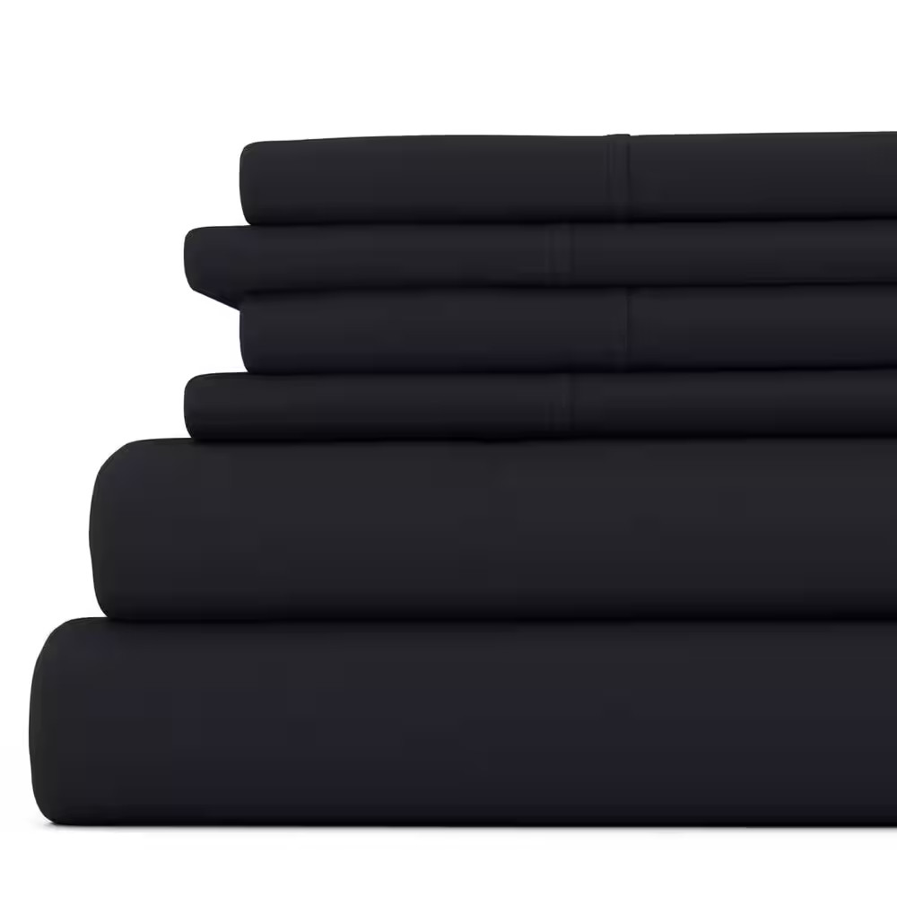 6-Piece Black Solid Microfiber Twin Sheet Set