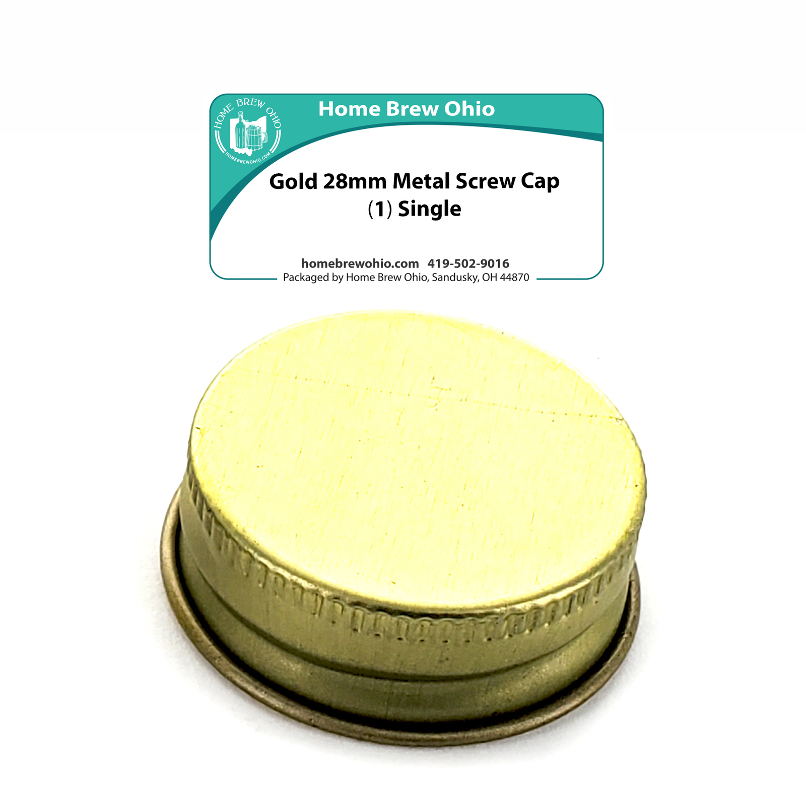 Gold 28mm Metal Screw Cap, (1) Single