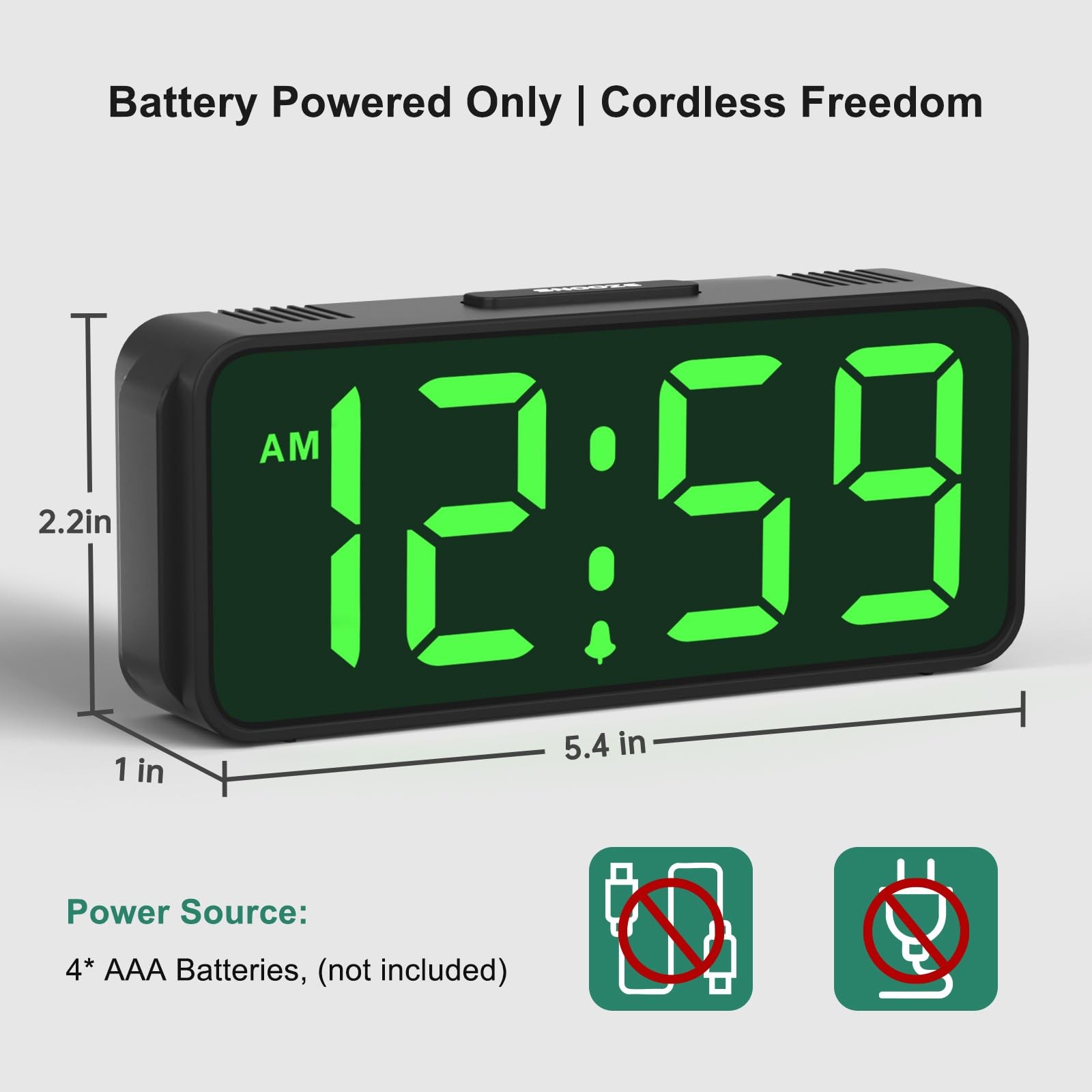 Peakeep Small Battery Powered Digital Alarm Clocks for Small, Green Digits