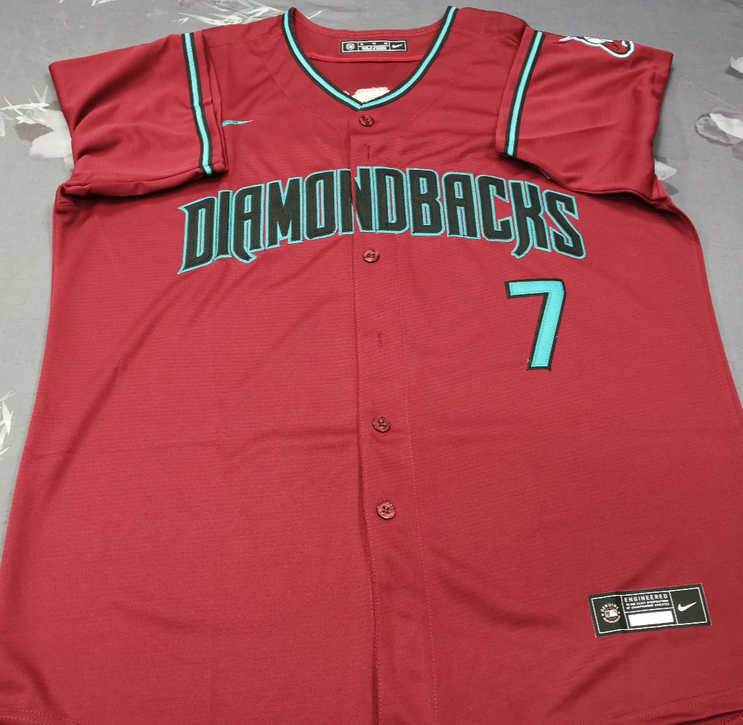 Corbin Carroll #7 Diamondbacks Red Cool Base Sewn Stitched Jersey.