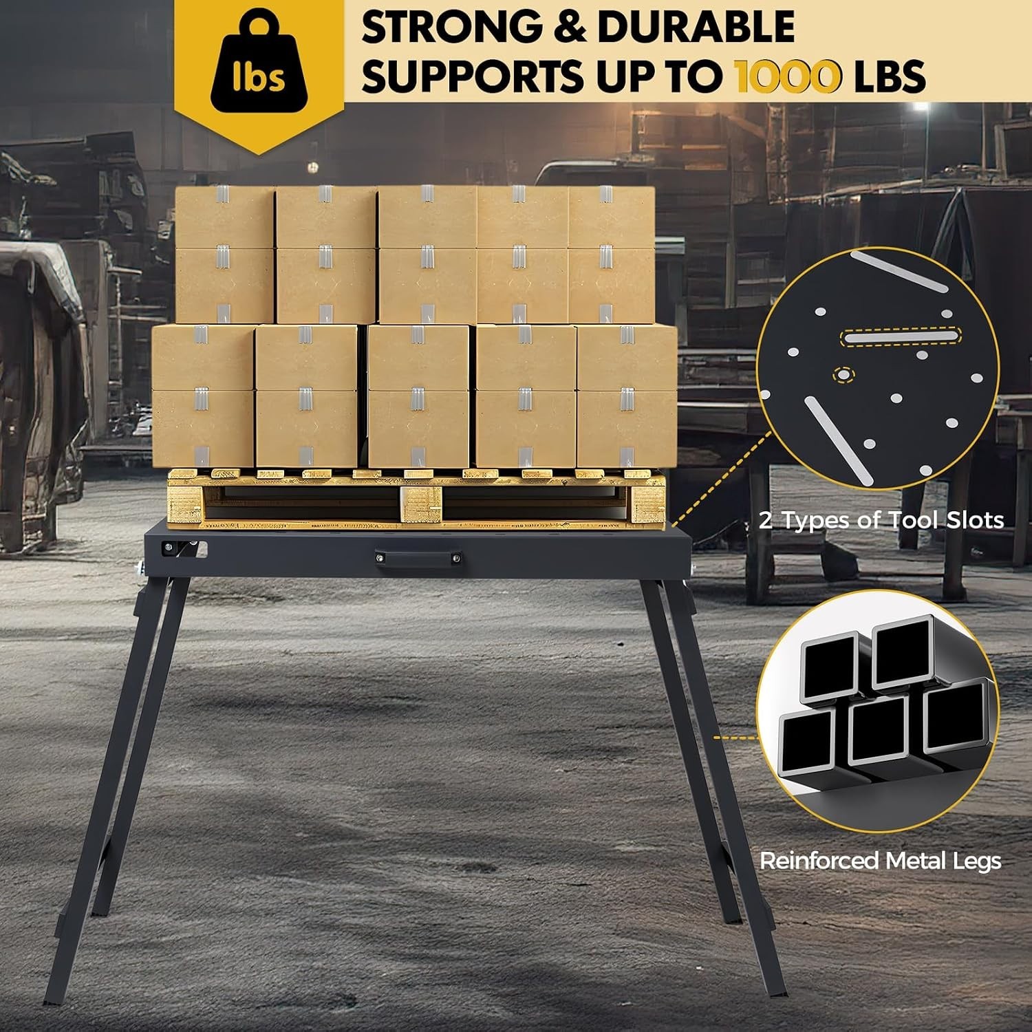 Versatile Foldable Welding Table with 1000LBS Capacity & Tool Slots - Lacquered
