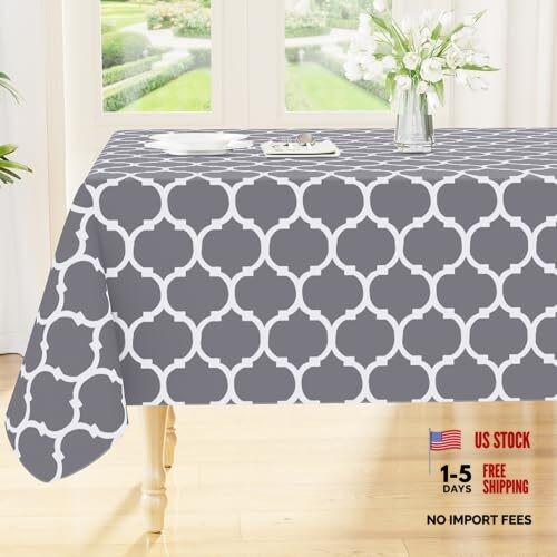 Square Table Cloth, Waterproof Vinyl Tablecloths 60" x 60" (Square) 1 Grey