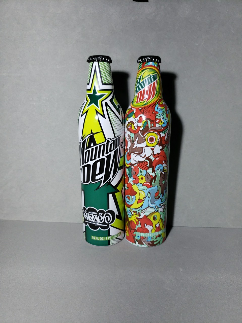 Mountain Dew Green Label Art Aluminum Bottle cans 2008 16oz Unopened