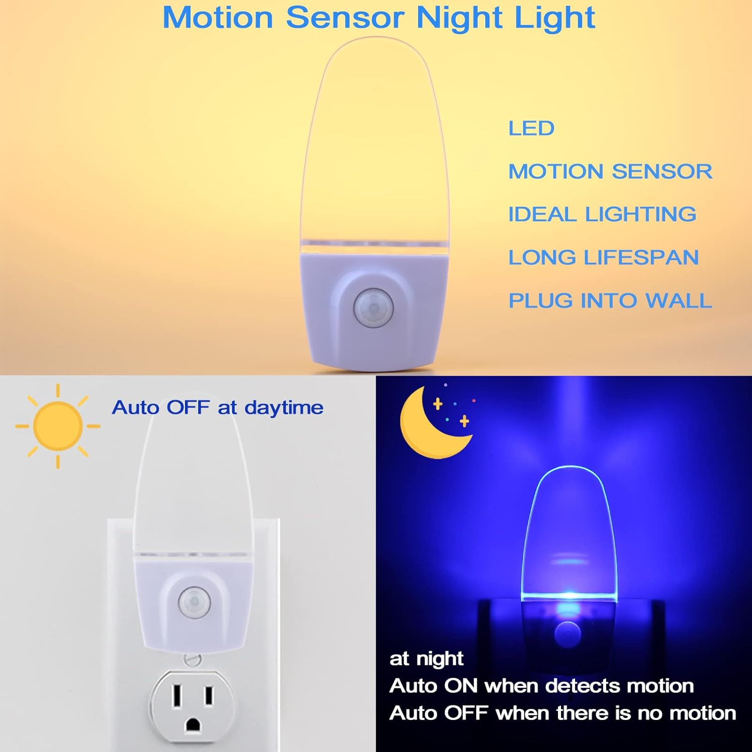 Motion Sensor Night Light 2 Pack, 0.5W Plug in Motion Activated LED Night Lights