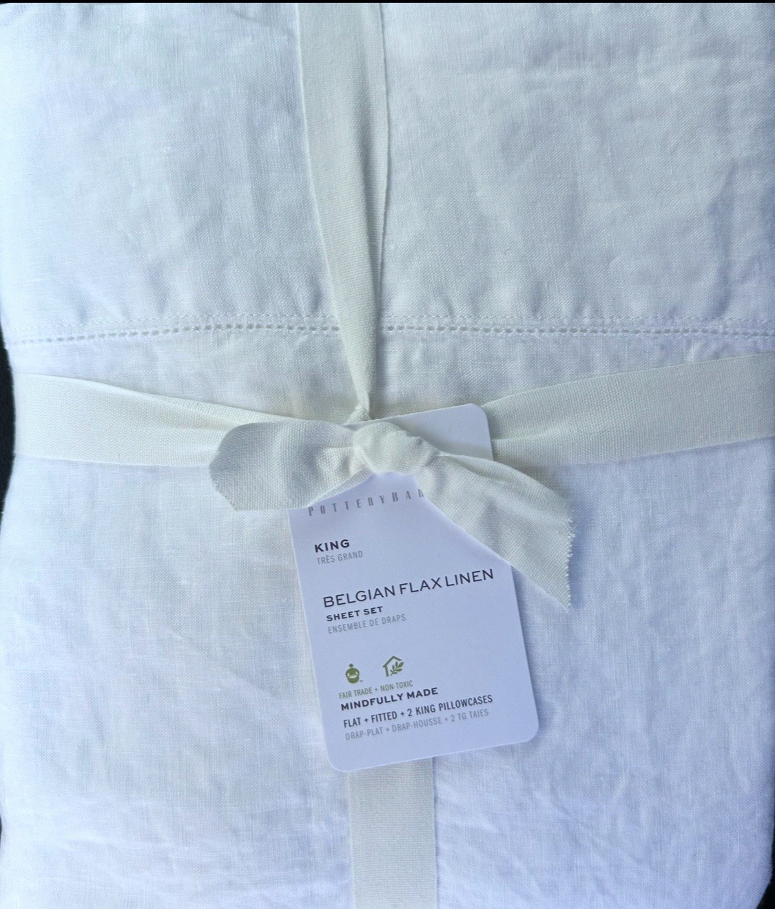 Pottery Barn Belgian Flax Linen King Sheet Set In White