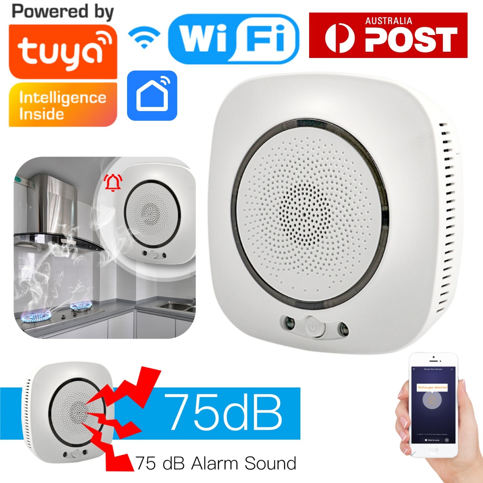 Smart Gas Leak Detector Combustible Methane Sound Alarm Sensor Tuya WiFi APP AU