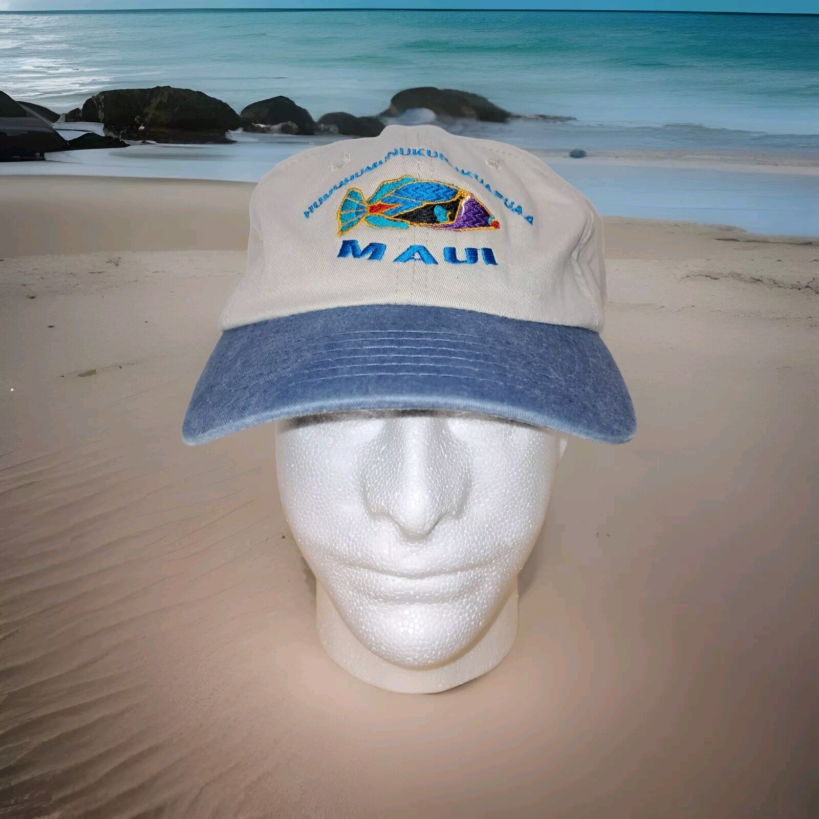 Youth Maui Fish Embroidered Adjustable Baseball Cap Tan Blue Unisex Kids OS