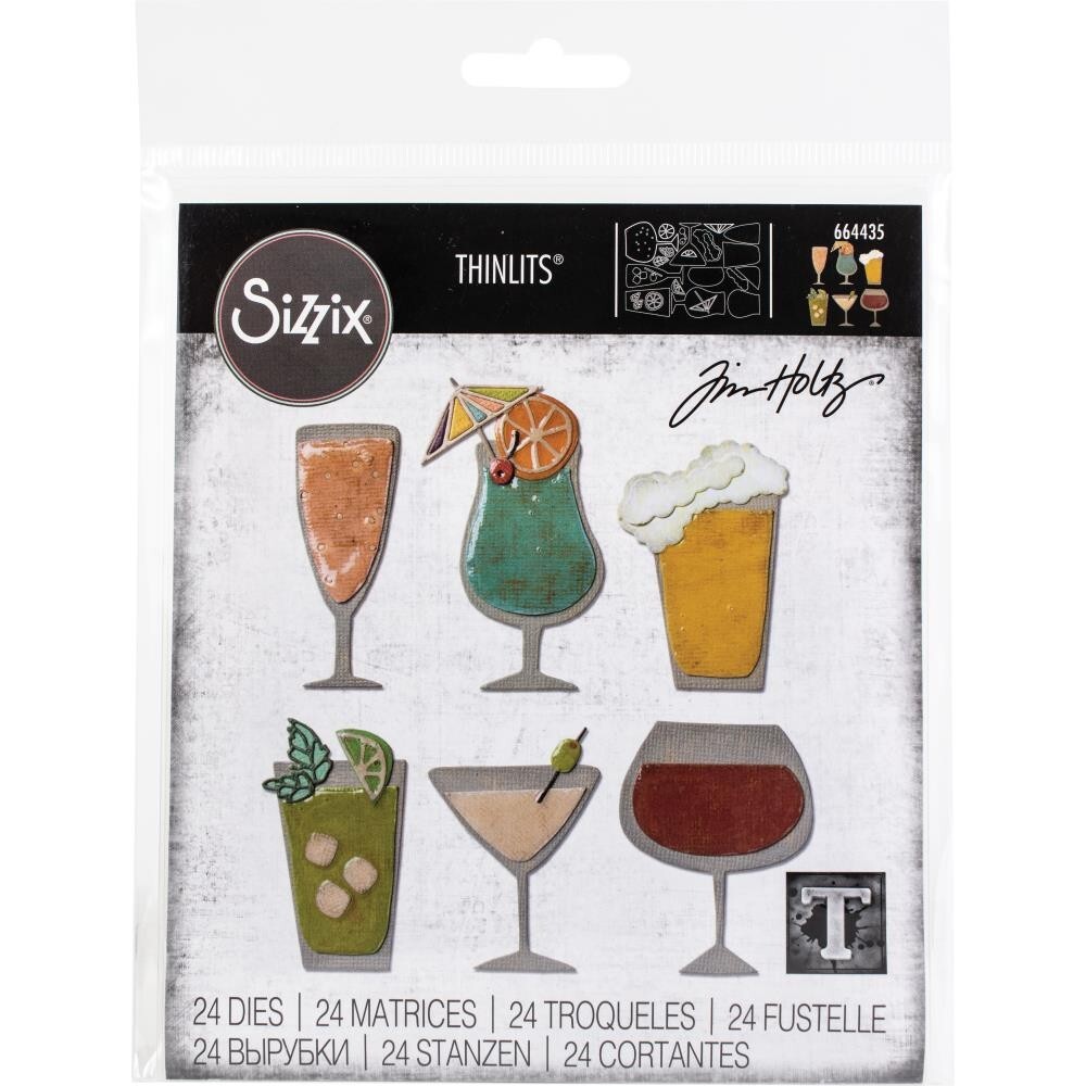 New Tim Holtz Sizzix Thinlits Cutting Die Set Happy Hour Drinks Cocktails Wine