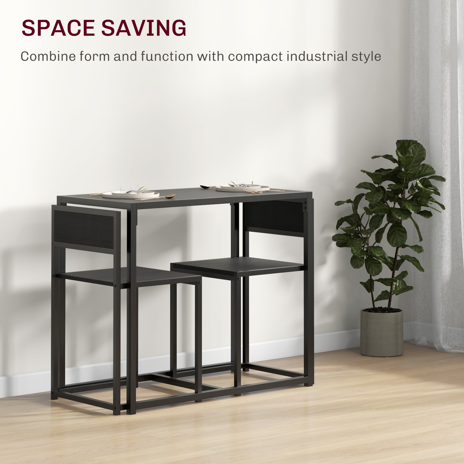 3-Piece Dining Room Set, Industrial Kitchen Table Set with Rectangular Table