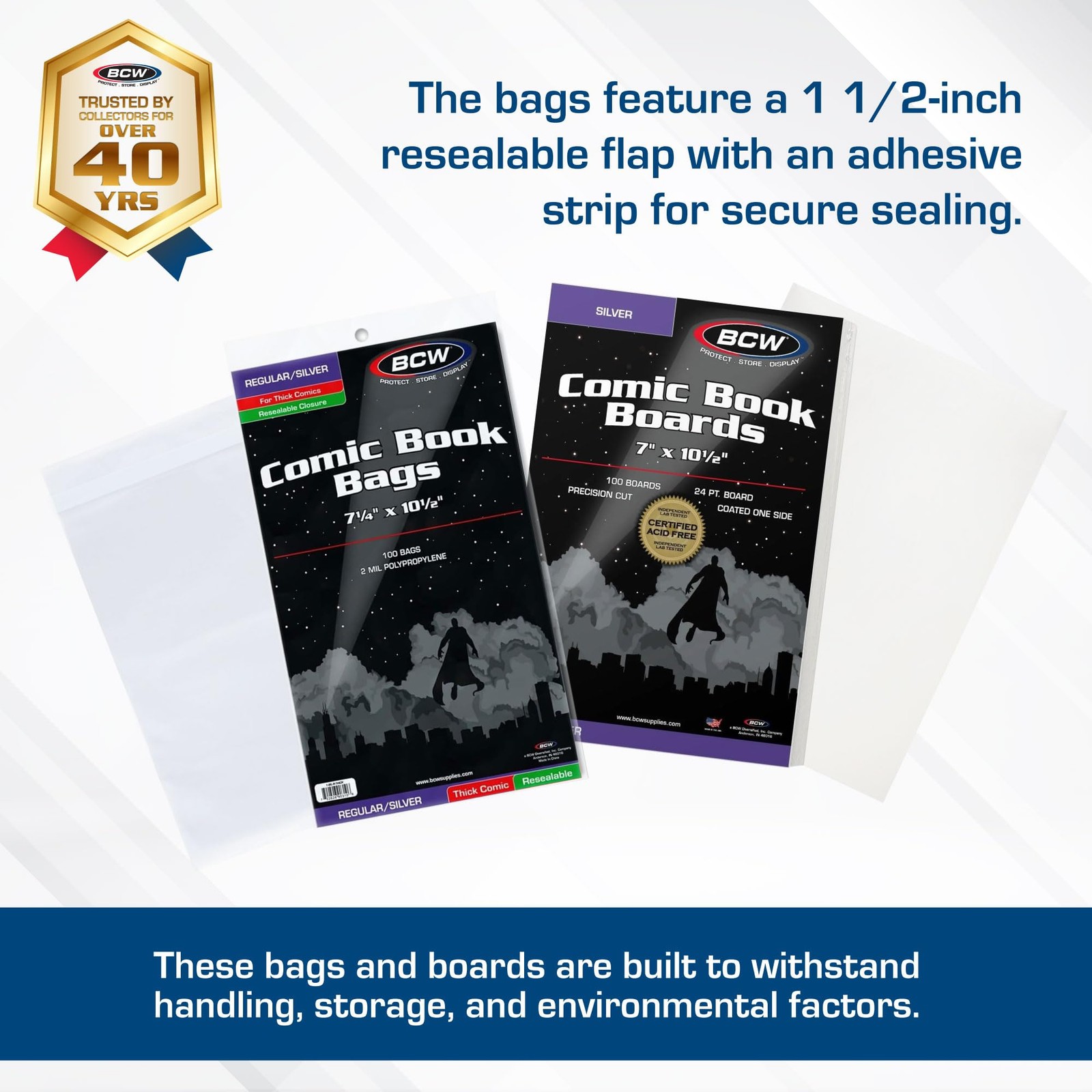 BCW Thick Resealable Silver/Regular Comic Bags & BCW Silver Comic Backing Boa...