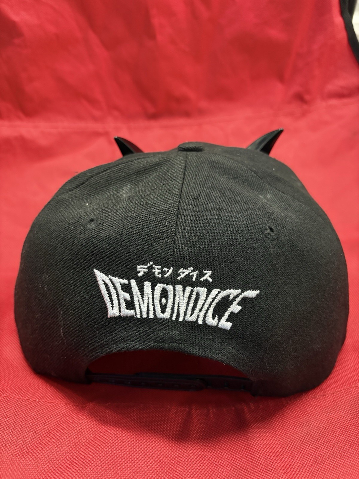DEMONDICE Black Adjustable Snapback Hat Horns Character Patch Anime Music