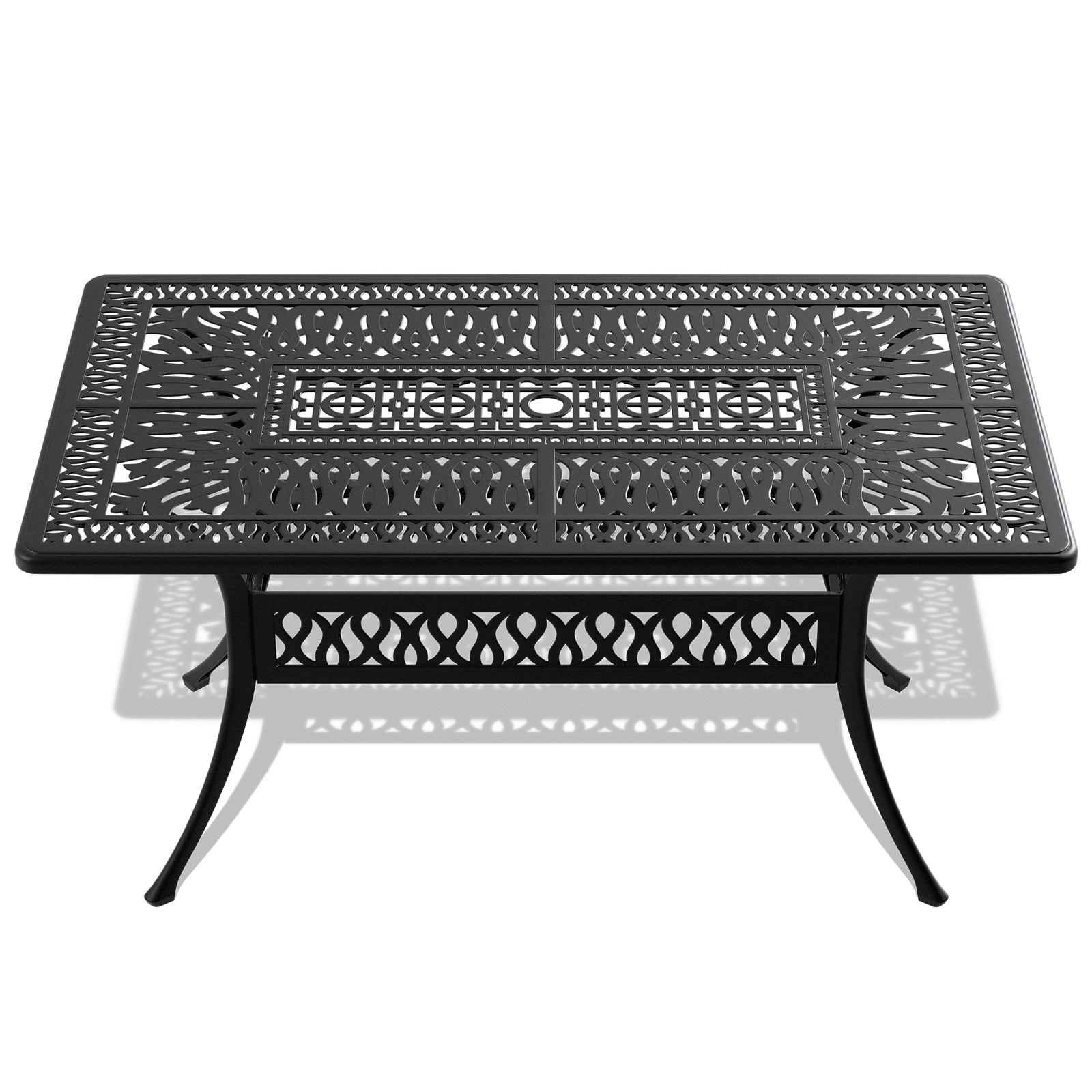58"x34" Outdoor Patio Dining Table Cast Aluminum Garden Backyard W/Umbrella Hole